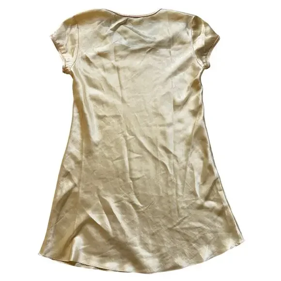 Jones New York Satin Sleep Shirt Nightgown Size Large Cream Yellow Cap Sleeve - Picture 3 of 11
